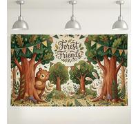 Sfondo da parete con amici della foresta, decorazioni a tema foresta con animali carini, sfondo verde natura per fotografia, forniture per feste di compleanno, 180 x 109 cm