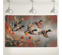 Sfondo da parete con anatre reali autunnali, sfondo fotografico rustico, decorazioni stagionali per eventi, scena della fauna selvatica del Ringraziamento, 180 x 109 cm