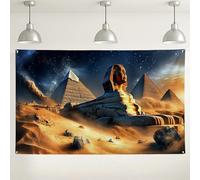 Sfondo da parete con antiche piramidi egizie e sfinge, sfondo fotografico con paesaggio mistico del deserto, ideale per Halloween e feste a tema, decorazione per interni ed esterni, 180 x 109 cm