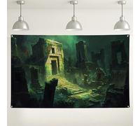 Sfondo da parete con antiche rovine, sfondo mistico con paesaggio retrò della giungla, perfetto per feste fotografiche interne/esterni, decorazioni per eventi autunnali di Halloween, 180 x 109 cm