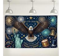 Sfondo da parete con aquila e fuochi d'artificio, decorazioni per celebrazioni patriottiche, sfondo blu e oro per interni/esterni, per feste per il 250° anniversario, 180 x 109 cm