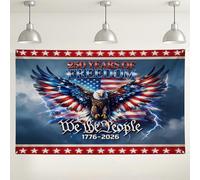 Sfondo da parete con aquila patriottica, design a strisce di stelle audaci per decorazioni per il giorno dell'indipendenza, sfondo fotografico rosso, bianco e blu, per festa commemorativa, 180 x 109