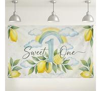 Sfondo da parete con arcobaleno di limone, grazioso striscione decorativo floreale per feste di compleanno, sfondo fotografico giallo verde per interni/esterni, 180 x 109 cm