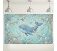 Sfondo da parete con balena e oceano, decorazioni per feste a tema vita marina, scena di corallo blu, sfondo fotografico per interni ed esterni, per baby shower, tema spiaggia, 180 x 109 cm