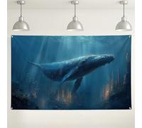 Sfondo da parete con balena oceanica, sfondo decorativo con vita marina subacquea, perfetto per eventi fotografici e feste, decorazioni a tema spiaggia estiva 180 x 109 cm