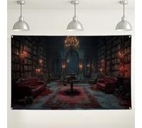 Sfondo da parete con biblioteca gotica, decorazione vintage scura per feste, elegante sfondo fotografico per interni per Halloween ed eventi a tema, 180 x 109 cm