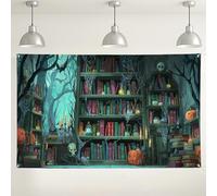 Sfondo da parete con biblioteca spettrale, decorazioni per la casa infestata di Halloween, sfondo vintage raccapricciante per libreria, per feste, foto cabine, 180 x 109 cm