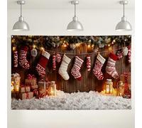 Sfondo da parete con calza di Natale, accogliente sfondo rustico per le vacanze, sfondo natalizio per interni ed esterni, accessori fotografici per feste invernali, 180 x 109 cm