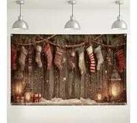Sfondo da parete con calza di Natale, decorazione rustica per le vacanze, sfondo fotografico per feste invernali, accoglienti decorazioni per interni ed esterni, 180 x 109 cm