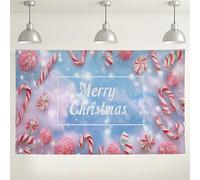 Sfondo da parete con caramelle Merry Christmas, decorazioni per feste festive, sfondo blu pesca per interni ed esterni, per celebrazioni di festa, 180 x 109 cm