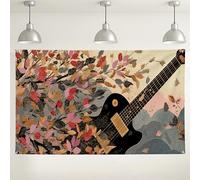 Sfondo da parete con chitarra con foglie autunnali, decorazioni artistiche per feste a tema musicale, accogliente sfondo fotografico per interni ed esterni, per eventi autunnali, 180 x 109 cm