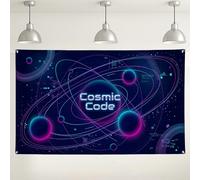 Sfondo da parete con codice cosmico, decorazioni per feste a tema spazio, sfondo blu scuro con galassia per eventi fotografici e celebrazioni, 180 x 109 cm