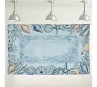 Sfondo da parete con conchiglie oceaniche, decorazioni nautiche vintage per feste, scena subacquea blu, sfondo fotografico per interni ed esterni, per eventi estivi sulla spiaggia, 180 x 109 cm