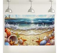 Sfondo da parete con conchiglie sul mare, sfondo fotografico sulla spiaggia costiera, decorazioni per feste con onde dell'oceano, forniture per eventi festival estivi 180 x 109 cm