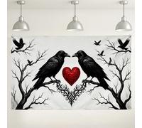 Sfondo da parete con corvo nero, design gotico con albero a cuore per decorazioni per feste di Halloween, spettrale per interni ed esterni, 180 x 109 cm