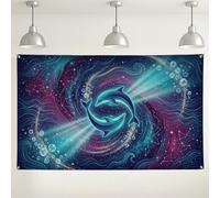 Sfondo da parete con delfino, onde dell'oceano, decorazioni artistiche astratte per feste, sfondo blu viola per interni ed esterni, materiale fotografico per eventi fotografici, 180 x 109 cm