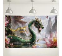 Sfondo da parete con drago cinese, decorazione artistica con paesaggio asiatico, sfondo fotografico per eventi culturali, festival tradizionali, 180 x 109 cm