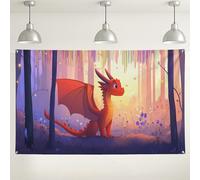 Sfondo da parete con drago fantasy, decorazione artistica per la camera dei bambini, immagine di creatura carina per compleanni, baby shower, 180 x 109 cm