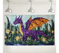 Sfondo da parete con drago viola, arte fantasy carina, decorazioni per feste, sfondo magico per interni ed esterni, materiale fotografico per eventi fotografici, 180 x 109 cm