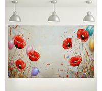 Sfondo da parete con fiori di papavero, vivaci decorazioni primaverili floreali per feste, sfondi fotografici colorati per interni ed esterni, forniture per eventi per celebrazioni, 180 x 109 cm