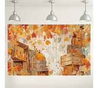 Sfondo da parete con foglie autunnali, casse in legno rustico, decorazione autunnale, per foto di interni ed esterni, per feste di raccolta del Ringraziamento, 180 x 109 cm