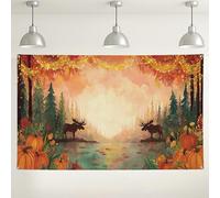 Sfondo da parete con foresta di alci, decorazione vintage per il Ringraziamento, sfondo fotografico per la stagione del raccolto, forniture per feste rustiche naturalistiche, 180 x 109 cm