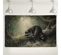 Sfondo da parete con foresta di procioni, illustrazione di animali ispirati alla natura, per eventi fotografici, decorazione rustica per feste al chiuso o all'aperto, forniture per feste a tema fauna