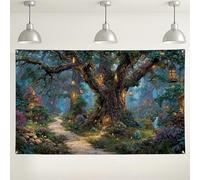 Sfondo da parete con foresta incantata, albero magico e natura, decorazioni per feste a tema, sfondo fotografico da sogno per interni ed esterni, per eventi e celebrazioni, 180 x 109 cm