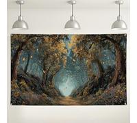 Sfondo da parete con foresta incantata, decorazioni per feste a tema natura e farfalle, magico sfondo fotografico per interni ed esterni, decorazione autunnale stagionale, 180 x 109 cm