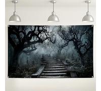 Sfondo da parete con foresta misteriosa, fantasia scura per esterni/interni, decorazione raccapricciante per la casa infestata per feste di Halloween, 180 x 109 cm