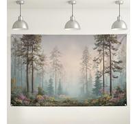 Sfondo da parete con foresta nebbiosa, paesaggio naturale rustico ecologico, ideale per eventi o decorazioni per la casa, perfetto per celebrazioni autunnali, 180 x 109 cm