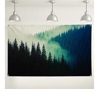 Sfondo da parete con foresta nebbiosa, sfondo fotografico verde scuro, decorazioni per feste per interni/esterni, tema rustico della foresta per eventi e celebrazioni, 180 x 109 cm