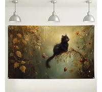 Sfondo da parete con gatto, scena artistica mistica della foresta elegante, sfondo fotografico ispirato alla natura, decorazione per interni ed esterni, forniture per feste stagionali autunnali, 180 x