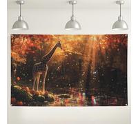 Sfondo da parete con giraffa e foresta, decorazione artistica artistica artistica per fotografia estetica autunnale, sfondo scenico per interni ed esterni, per eventi autunnali, 180 x 109 cm