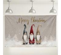 Sfondo da parete con gnomo Merry Christmas, carino decorazione invernale per feste di festa, accogliente sfondo fotografico per interni ed esterni, decorazioni stagionali festive, 180 x 109 cm