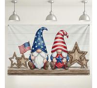 Sfondo da parete con gnomo patriottico, decorazioni rustiche a forma di stella per il giorno dell'indipendenza, sfondo fotografico rosso bianco blu per eventi per feste, 180 x 109 cm