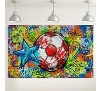 Sfondo da parete con graffiti e palloni da calcio, decorazioni colorate per feste sportive, sfondo fotografico per interni ed esterni, per eventi e celebrazioni, 180 x 109 cm