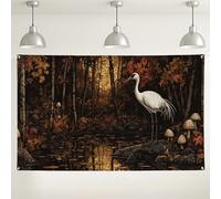 Sfondo da parete con gru della foresta autunnale, sfondo fotografico rustico per la decorazione della casa, decorazioni stagionali autunnali, accogliente per interni/esterni, 180 x 109 cm
