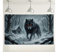 Sfondo da parete con lupo scuro, decorazioni misteriose della foresta, sfondo nero e rosso per interni/esterni, per fotografia, feste di Halloween, forniture per cabine da 180 x 109 cm
