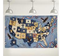 Sfondo da parete con mappa degli Stati Uniti, decorazioni vintage per feste con stelle americane e aquila, sfondo fotografico rosso bianco blu per celebrazioni del giorno dell'indipendenza, 180 x 109