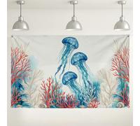 Sfondo da parete con meduse subacquee, decorazioni per feste a tema oceano barriera corallina, sfondo fotografico blu e corallo, per eventi estivi sulla spiaggia, 180 x 109 cm