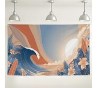 Sfondo da parete con onde sulla spiaggia, sfondo fotografico estetico con tramonto tropicale, forniture per feste per surf, decorazioni estive, 180 x 109 cm