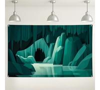 Sfondo da parete con paesaggio grotto, scena mistica della natura, arte verticale per camera da letto ed eventi, perfetto per feste, festival e fotografia di interni, 180 x 109 cm