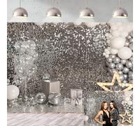 Sfondo da parete con paillettes argentate 2,3 x 1,8 m, glitter argento luccicante, sfondo fotografico, matrimonio, baby shower, compleanno, ballo di fine anno, decorazioni per feste