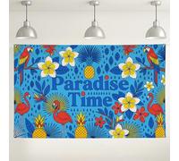 Sfondo da parete con paradiso tropicale, decorazioni floreali colorate per feste con uccelli tropicali, blu brillante, sfondo fotografico per interni ed esterni, per celebrazioni estive, 180 x 109 cm