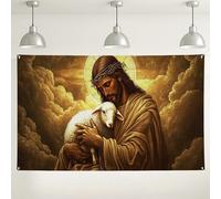 Sfondo da parete con pecore dorate, decorazione religiosa ed elegante per fotografia eventi ecclesiali, a tema fede, per interni ed esterni, 180 x 109 cm