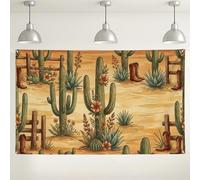 Sfondo da parete con piante del deserto, decorazioni floreali rustiche per feste occidentali, toni caldi della terra, sfondo fotografico per interni ed esterni, per eventi e celebrazioni, 180 x 109 cm