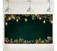 Sfondo da parete con pigne natalizie, decorazioni rustiche verdi per le vacanze, sfondo per fotografie, scena invernale del paese delle meraviglie 180 x 109 cm