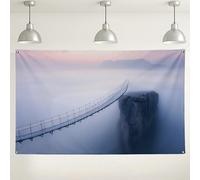 Sfondo da parete con ponte nebbioso, decorazione estetica con paesaggio sereno, sfondo fotografico tranquillo per matrimoni, eventi stagionali primaverili, 180 x 109 cm