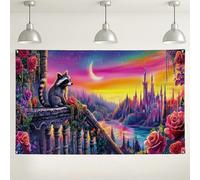 Sfondo da parete con procione fantasy, arte colorata del paesaggio della natura per fotografia, decorazioni per feste per interni/esterni, vibranti sfondi a tema estivo, 180 x 109 cm